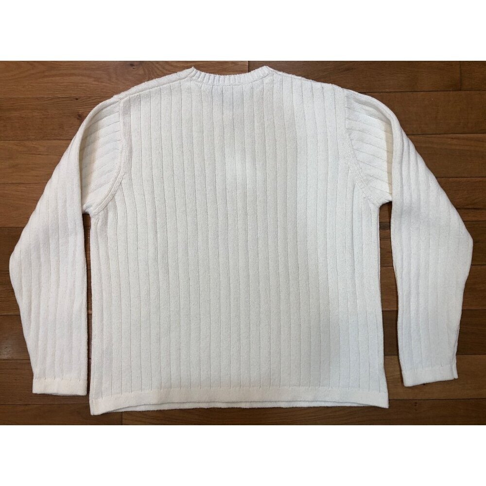 Lands End Vintage V-Neck Ribbed Knit Cream Sweater Size M (38-40R) - Picture 3 of 8